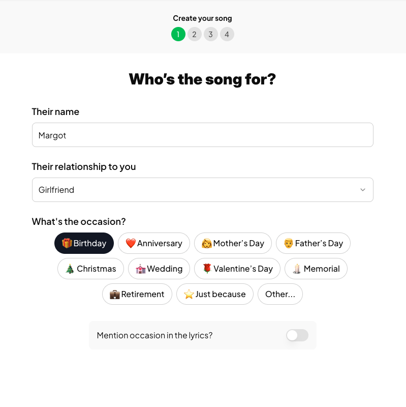 Song questionnaire