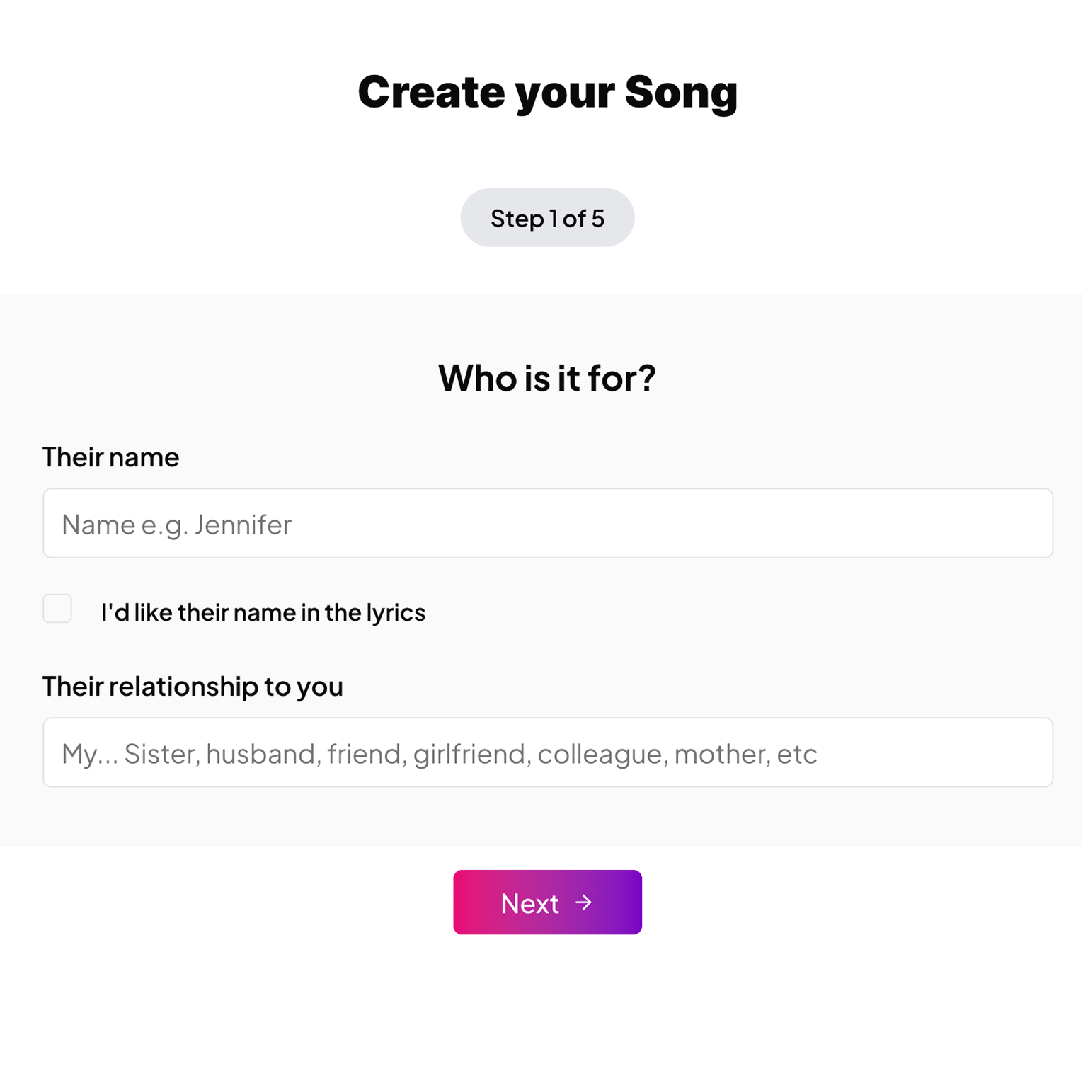 Song questionnaire